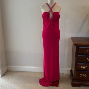 Elegant Vtg 90s Formal/prom Pink Halter Neck Dress with Hand Beaded Detail Sz 6